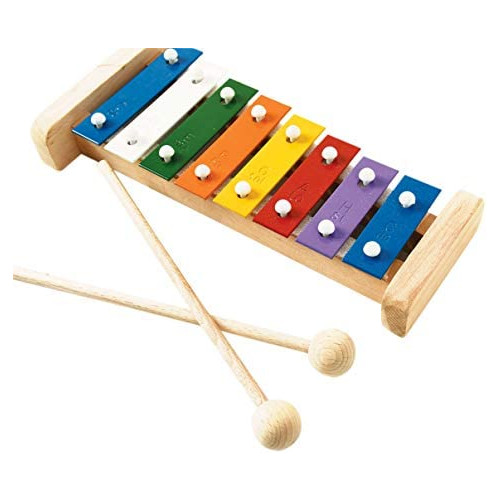 Professional Colorful Wooden Soprano Glockenspiel Xylophone with 8 Metal Keys for Adults & Kids - Includes 2 Wooden Beaters