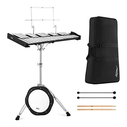 Eastar Advanced 32 Note Glockenspiel Xylophone Bell Kit for Adult Beginner Students, Percussion Kit with 8 Drum Practice Pad, Adjustable Stand, Glockenspiel Stick, Drum Sticks and Carrying Bag