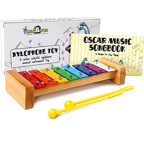 MINIARTIS Xylophone for Kids and Toddlers | 8 Notes Colorful Wooden Xylophone | Music Songbook & Child Safe Mallets | Great Holiday Birthday Gift for Children