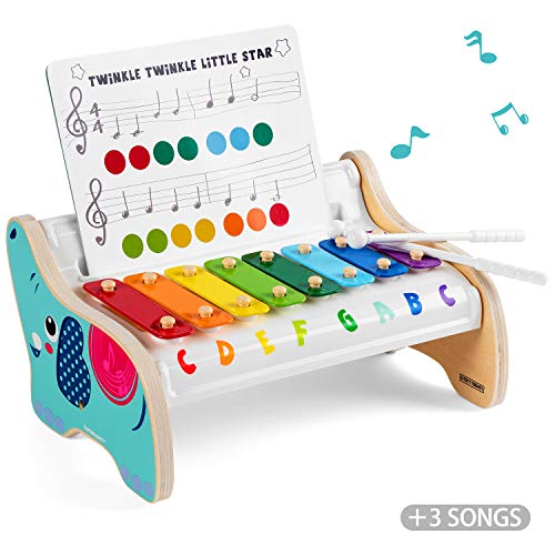 TOP BRIGHT Wooden Xylophone for Kids, Baby Musical Instrument Toy with 2 Xylophone Mallets and 3 Musical Cards, Holiday Birthday Gift for 18 Month Old Boys Girls Toddlers