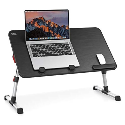 SAIJI Laptop Bed Tray Table, Adjustable Home Office Standing Desk Portable Lightweight Foldable Lap Desk for Sofa Couch Floor Working Studying Reading Writing Eating,Fit Up to 17 Laptop(Large，Black)