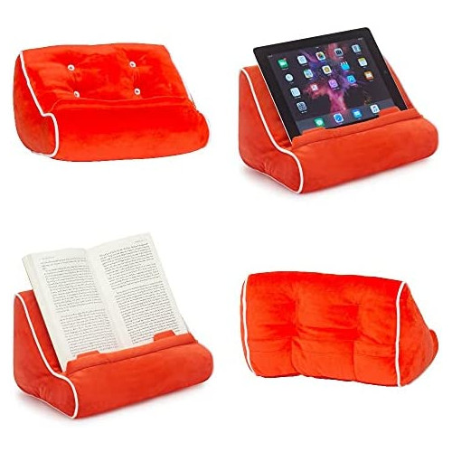 Book Couch iPad Stand | Tablet Stand | Book Holder| Reading Pillow | Reading in Bed at Home | Tablet Lap Rest Cushion | Fun Novelty Gift Idea for Readers, Book Lovers | Phones and eReaders (Red)