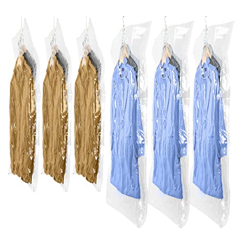 SunHorde Hanging Space Bags Vacuum Storage Bags for Clothes, Dress, Winter Coats, 6 Pack Jumbo&Large, Reusable Garment Protector