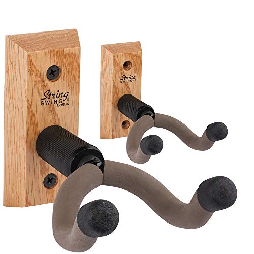 String Swing Guitar Hanger Holder for Electric Acoustic and Bass Guitars Stand Accessories Home or Studio Wall - Musical Instruments Safe without Hard Cases Oak Hardwood CC01K-O 2-Pack