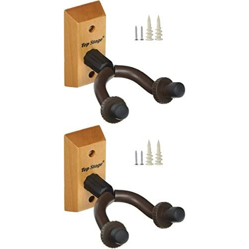 Top Stage JX15NA-Q2 Guitar Wall Mount Hanger 2-Pack, Guitar Hanger Wall Hook Holder Stand for Bass Electric Acoustic Guitar Ukulele, Natural (Pack of 2)