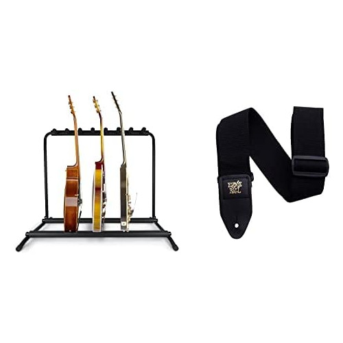 Pyle Multi Guitar Stand 7 Holder Foldable Universal Display Rack - Portable Black Guitar Holder With No slip Rubber Padding for Classical Acoustic, Electric, Bass Guitar and Guitar Bag / Case - PGST43