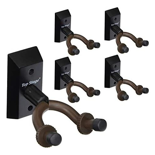 Top Stage 5-Pack Guitar Wall Mount Hanger Guitar Hanger Wall Hook Holder Stand for Bass Electric Acoustic Guitar Ukulele (5-Pack, Hangers) (Natural)