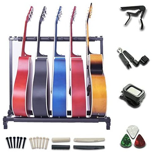 Rosefinch Multi Guitar Stand 7 Holder Foldable Universal Display Rack with No Slip Rubber Padding Acoustic Electric Bass Guitar Rack for Multiple Guitars【7 Holders】