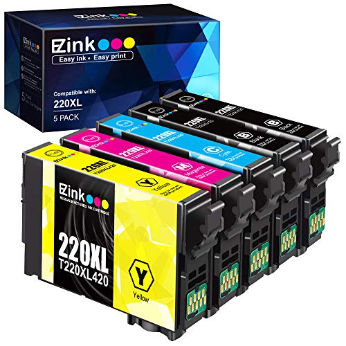 E-Z Ink (TM) Remanufactured Ink Cartridge Replacement for Epson 220 XL 220XL T220XL to use with WF-2760 WF-2750 WF-2630 WF-2650 WF-2660 XP-320 XP-420 XP-424(2 Black, 1 Cyan, 1 Magenta, 1 Yellow)5Pack