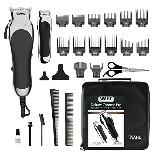Wahl Clipper Deluxe Chrome Pro, Complete Hair and Beard Clipping and Trimming Kit, Includes Quality Clipper with Guide Combs, Cordless Trimmer, Styling Shears, for a Cut Every Time - Model 79524-5201M