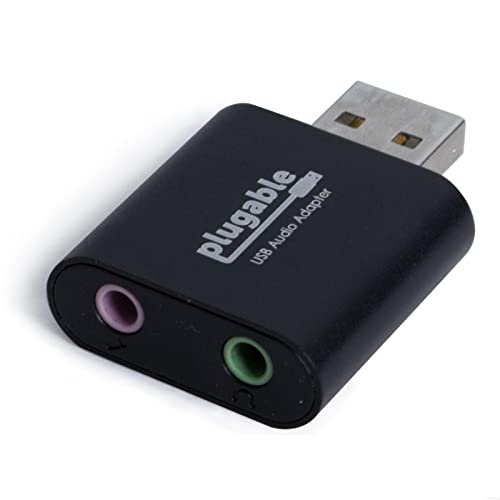Plugable USB 오디오 어댑터 3.5mm 헤드폰・마이크 단자부 흑알루미늄 마무리,외부 스테레오 사운드 카드 Windows고,macOS고,Linux호환