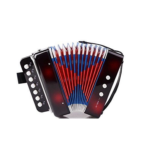 Elloapic Childrenu2018s Kids Accordion Keyboard Instruments with 7 Treble Keys, 3 Air Valves, Hand Strap, Early Learning Eduction Instrument Music Toy Black