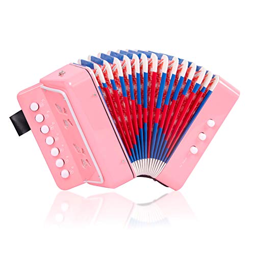 Accordion Kids Accordion Toy Accordion Mini Musical Instruments 7 Keys Button for Child Children Kids Toddlers Beginners Pink