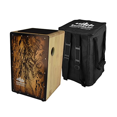 Echoslap Solid Siam Oak Bass Cajon -Smoke Frontplate, Deep Bass Tones, 3 Snare Wires for Crisp Buzz