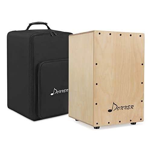 Donner DCD-1 Full Size Cajon Box Drum, Birchwood Percussion Box Internal Guitar Strings with Backpack Dual Adjustable Straps