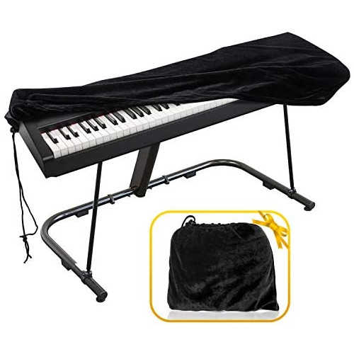 Piano Keyboard Cover, Premium Stretchable Velvet Digital Piano Dust Cover with Storage Bag, Compatible with Most 76-88 Key Models Electronic Keyboard, Digital Piano - Black
