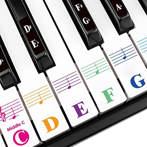 Piano Keyboard Stickers for 88/76/61/54/49 Key. Colorful Bold Large Letter Piano Stickers for Learning.Multi-Color, Transparent, Removable