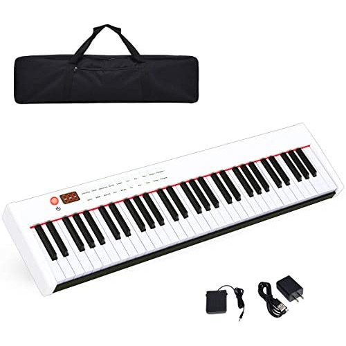 Costzon BX-II 61-Key Portable Digital Piano, Electric Keyboard W/MIDI & Bluetooth, Dynamics Adjustment, Power Supply, Sustain Pedal, Portable Carrying Bag, for Beginner Adults (White)