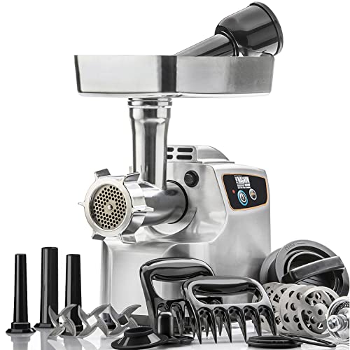 STX International Gen 2 -Platinum Edition Magnum 1800W Heavy Duty Electric Meat Grinder - 3 Lb High Capacity Meat Tray, 6 Grinding Plates, 3 S/S Blades, 3 Sausage Tubes & 1 Kubbe Maker & Much More!