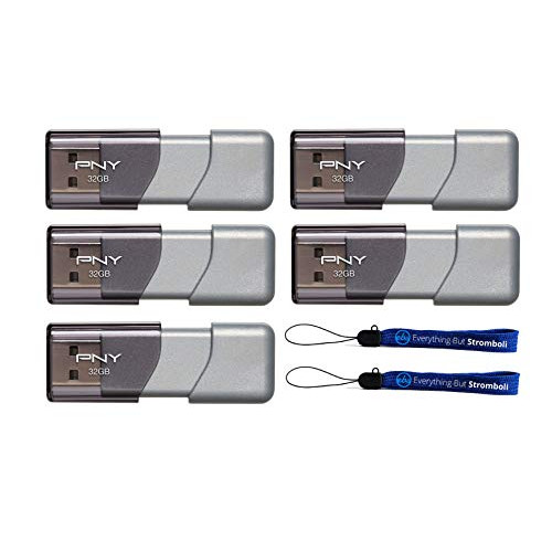 PNY 32GB USB 3.0 Flash Drive Elite Turbo Attache 3 (Five Pack) Model P-FD32GTBOP-GE Bundle with (2) Everything But Stromboli Lanyard