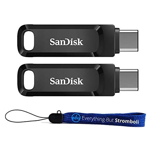 SanDisk 128GB Ultra Dual Drive Go (SDDDC3-128G-G46) 2-in-1 USB Type-A & Type-C Flash Drive - 2 Pack Bundle with 1 Everything But Stromboli Lanyard