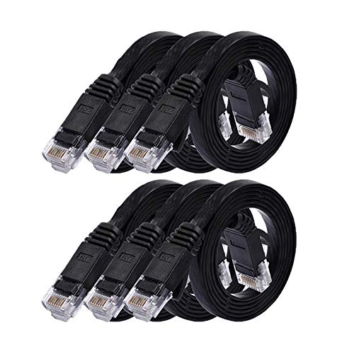 Cat 6 Ethernet Cable 3ft (6 Pack) (at a Cat5e Price but Higher Bandwidth) Flat Internet Network Cable - Cat6 Ethernet Patch Cable Short - Black Computer Cable with Snagless RJ45 Connectors