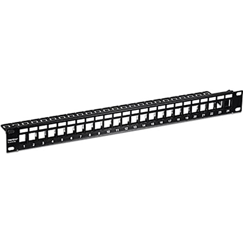 TRENDnet 24-Port Blank Keystone Shielded 1U Patch Panel, TC-KP24S, 1U 19 Metal Rackmount Housing, Protects Against EMI/RFI Noise, Recommended with TC-K06C6A Cat6A Keystone Jacks (Sold Separately)