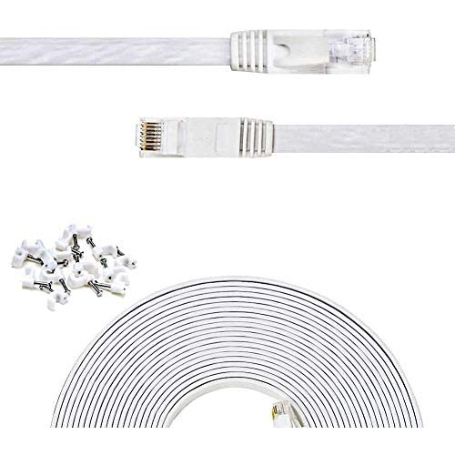 Cat 6 Ethernet Cable 5 ft Flat White,Solid Cat6 High Speed Computer Wire with Clips & Rj45 Connectors for Router, Modem, Faster Than Cat5e/Cat5, (5ft, 5 Pack, White)