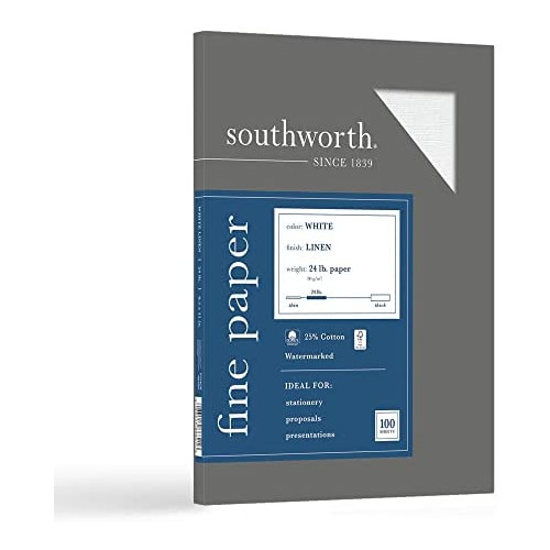 Southworth 25% Cotton Business Paper, 8.5u201D x 11u201D, 24 lb/90 gsm, Linen Finish, White, 100 Sheets - Packaging May Vary (P564CK), Ivory