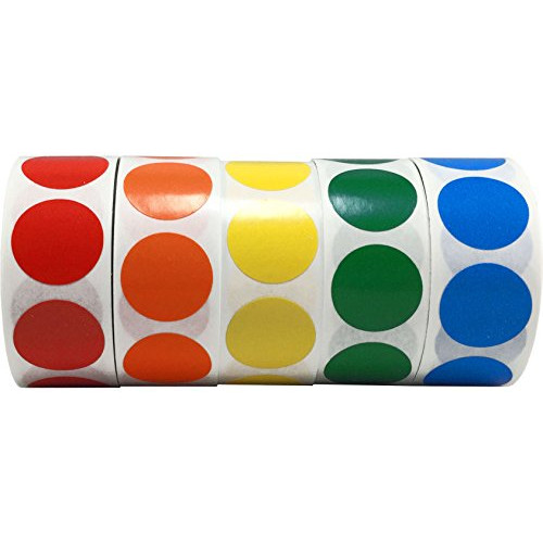 3/4 .75 Inch Round Color Coding Dot Labels - Bulk Pack - One Roll Each Red, Yellow, Green, Blue, Orange - 500 Per Color - 2,500 Total Stickers