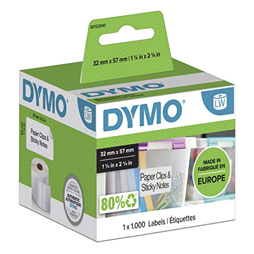 DYMO Authentic LabelWriter Multi-Purpose Labels | 57 mm x 32 mm | Self-Adhesive | Roll of 1000 | Easy-Peel Labels | for LabelWriter Label Makers | Made in Europe, White