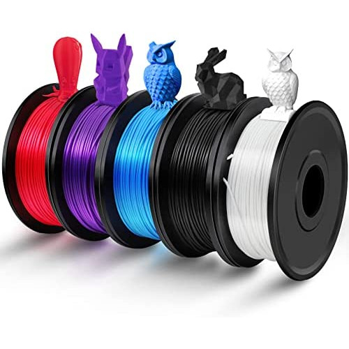 Haosegd 5 Colors PLA Filament 3D Printing Filament PLA Filament 1.75MM 250G 3D Printer Filament Bundle 1250G in Total Tolerance 0.02mm No Clogging & Bubbles