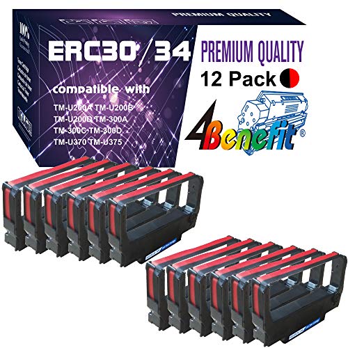 4Benefit 12-Pack 12 Pack Compatible POS ERC34 38 ERC30 Ribbon ERC30BR (Black/Red) Work for M188B TM200 MU370 TM-U220d TM-U220 TMU230 DPN2700 M270 Printer