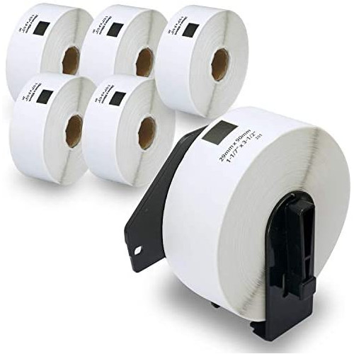 BETCKEY - Compatible Address Labels Replacement for Brother DK-1201 (1-1/7 x 3-1/2), Use with Brother QL Label Printers [6 Rolls/2400 Labels + 1 Reusable Holder Frame]