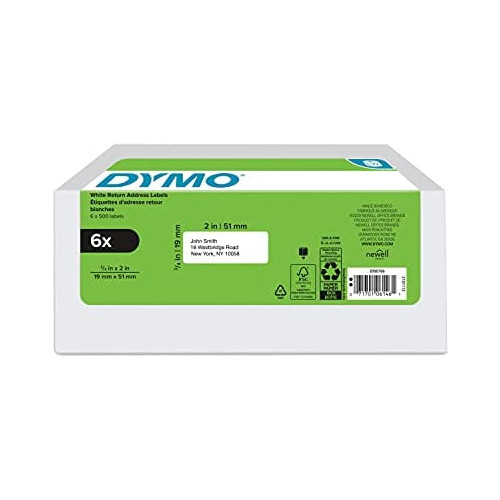 DYMO Authentic LabelWriter Return Address Labels for LabelWriter Label Printers, White, 3/4 x 2 (30330), 6 Rolls of 500