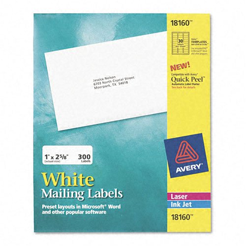 Avery : Address Labels for Inkjet Printer, 1 x 2-5/8, White, 300 per Pack -:- Sold as 2 Packs of - 300 - / - Total of 600 Each