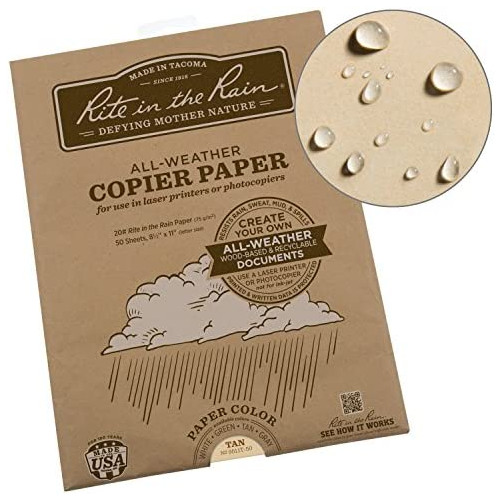 Rite in the Rain Weatherproof Laser Printer Paper, 8 1/2 x 11, 20# Gray Colored Printer Paper, 50 Sheet Pack (No. 8511GY-50)