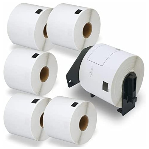 BETCKEY - Compatible Shipping Labels Replacement for Brother DK-1202 (2-3/7 x 4), Use with Brother QL Label Printers [6 Rolls/1800 Labels + 1 Reusable Holder Frame]