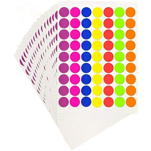 Pack of 1260 1-inch Round Color Coding Labels Circle Dot Stickers,7 Bright Neon Colors,Print or Write 8.5 x 11 Sheet(20 Sheet)