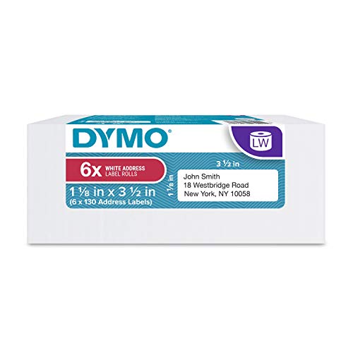 DYMO Authentic LabelWriter Adhesive White Mailing Address Labels (30251) 1 1/8 x 3 1/2, 6 Rolls of 130