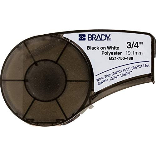 Brady Authentic (M21-750-488) Solvent-Resistant Laboratory Label for Laboratory, Barcode and Printed Circuit Board Labeling, Black on White material - Designed for BMP21-PLUS and BMP21-LAB Label Printers, .75 Width, 21 Length
