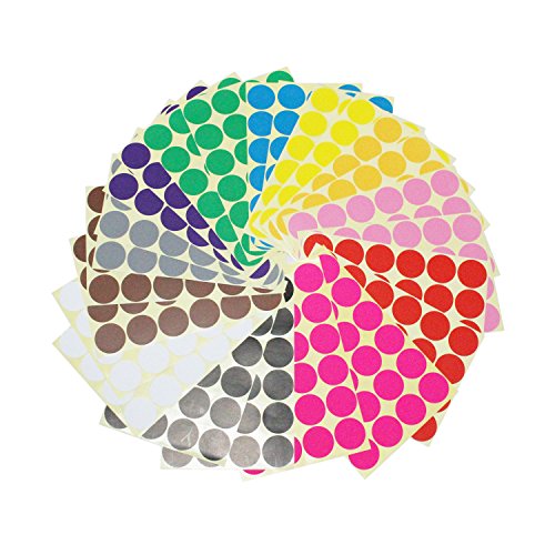 LJY 32mm Round Dot Stickers Color Coding Labels, 12 Different Assorted Colors Dot Labels, 24 Sheets
