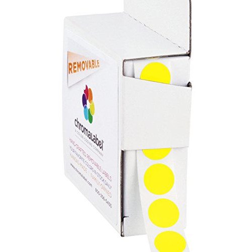ChromaLabel 0.50 Inch Round Label Removable Color Code Dot Stickers, 1000 Labels per Dispenser Box, Yellow