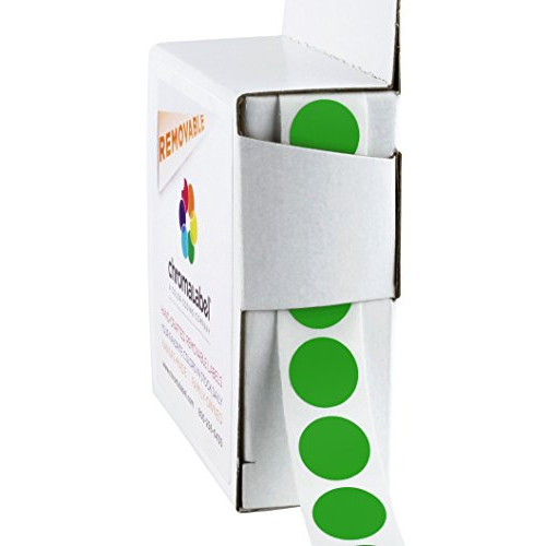ChromaLabel 0.50 Inch Round Label Removable Color Code Dot Stickers, 1000 Labels per Dispenser Box, Green