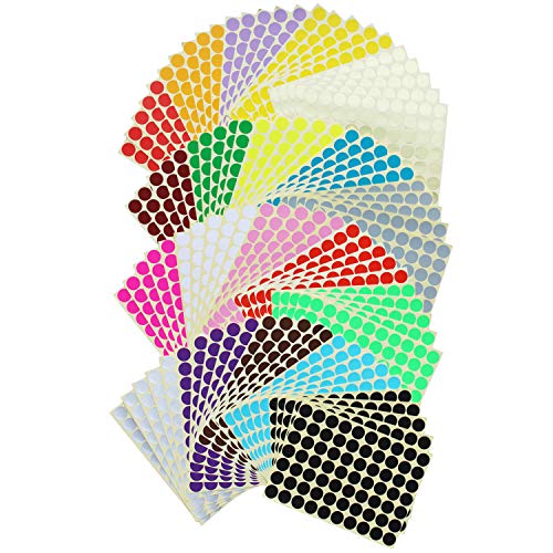 7000 Count 3/4 Round Dot Stickers Color Coding Labels, 20 Colors, 100 Sheets