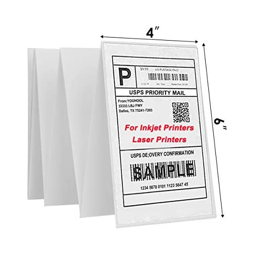 YOUHOOL Shipping Labels 4 x 6 for Inkjet Printers Laser Printers 4 inch by 6 inch Self Adhesive Shipping Label Fan-flod Pre-Cut Full Sheet White Color Printable 200 Labels