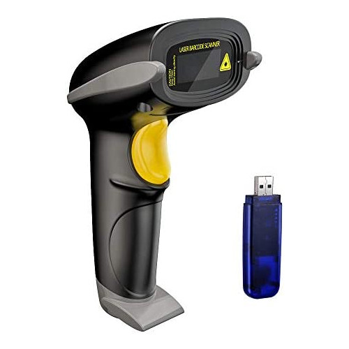 NADAMOO Wireless Barcode Scanner 328 Feet Transmission Distance USB Cordless 1D Laser Automatic Barcode Reader Handhold Bar Code Scanner with USB Receiver for Store, Supermarket, Warehouse