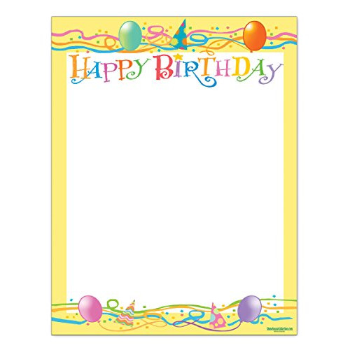 Birthday Stationery - 8.5 x 11-60 Letterhead Sheets - Happy Birthday Printer Paper