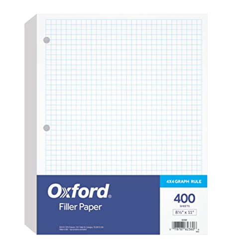 Oxford Filler Paper, 8-1/2 x 11, 4 x 4 Graph Rule, 3-Hole Punched, Loose-Leaf Paper for 3-Ring Binders, 400 Sheets Per Pack (62360)