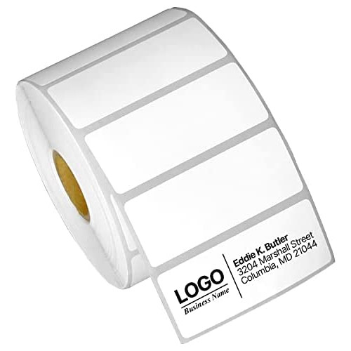 2.5 x 1 Direct Thermal Label - Compatible with Rollo Label Printer & Zebra Desktop Printers u2013 1u201D Core, Multipurpose UPC Barcode Shipping Label, Adhesive & Perforated - 4 Rolls, 1380/Roll